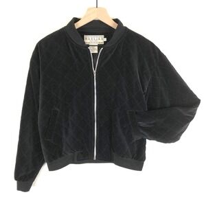VTG mac & jac Quilted Velvet Full Zip Bomber Jacket‎ Women's M Black 100% Cotton